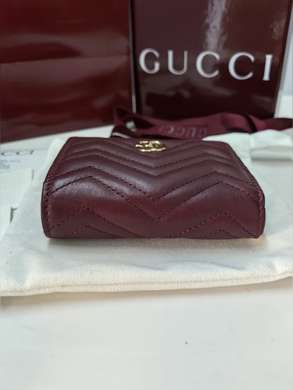 Gucci Marmont Quilted Leather Card Case Wallet in Burgundy